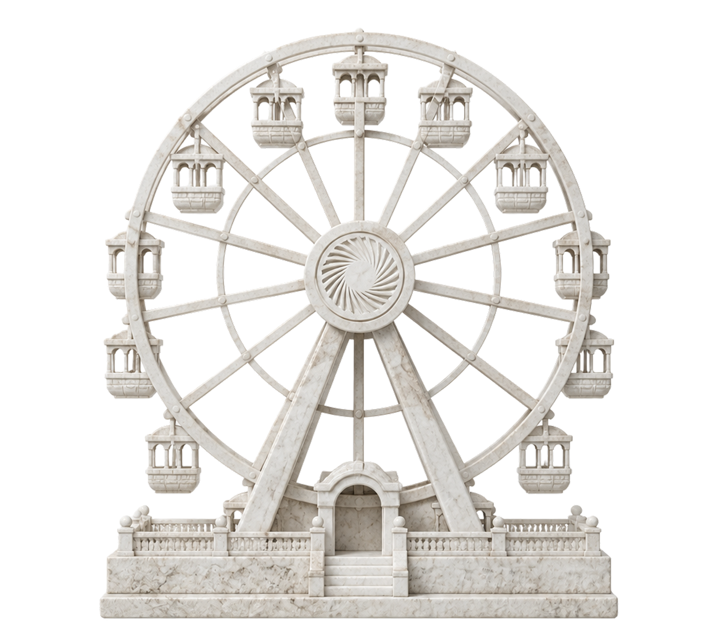 Marble ferris wheel with the Prime mark at its hub